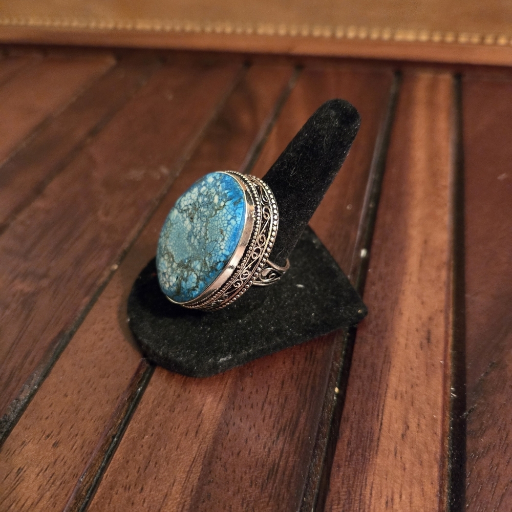 Boho Chic Turquoise Silver Plated Statement Ring … - image 7